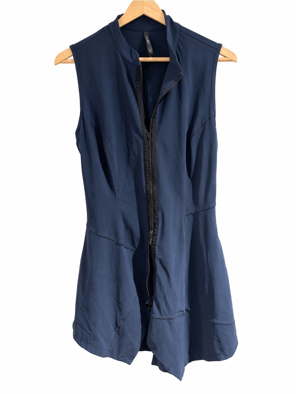Ozai N Ku Navy Zip Front Long Vest Tunic Pockets Size 1